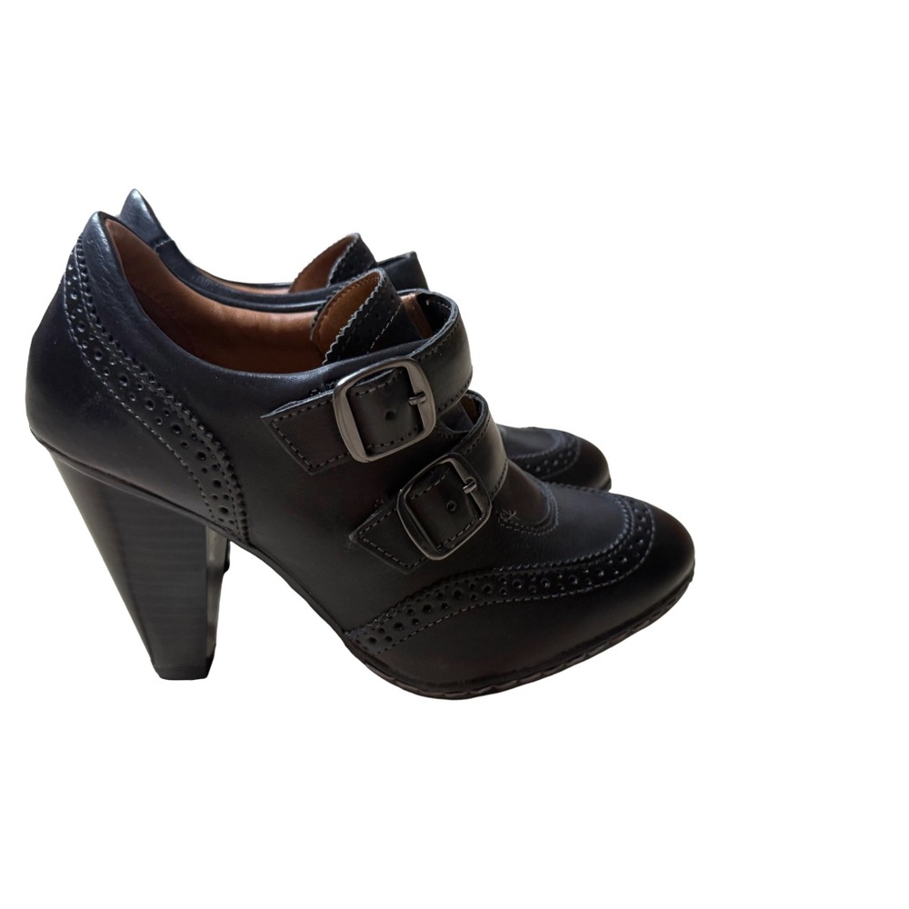 Brawn Double-Buckle Leather Heeled Oxford Pumps - Picture 2 of 5